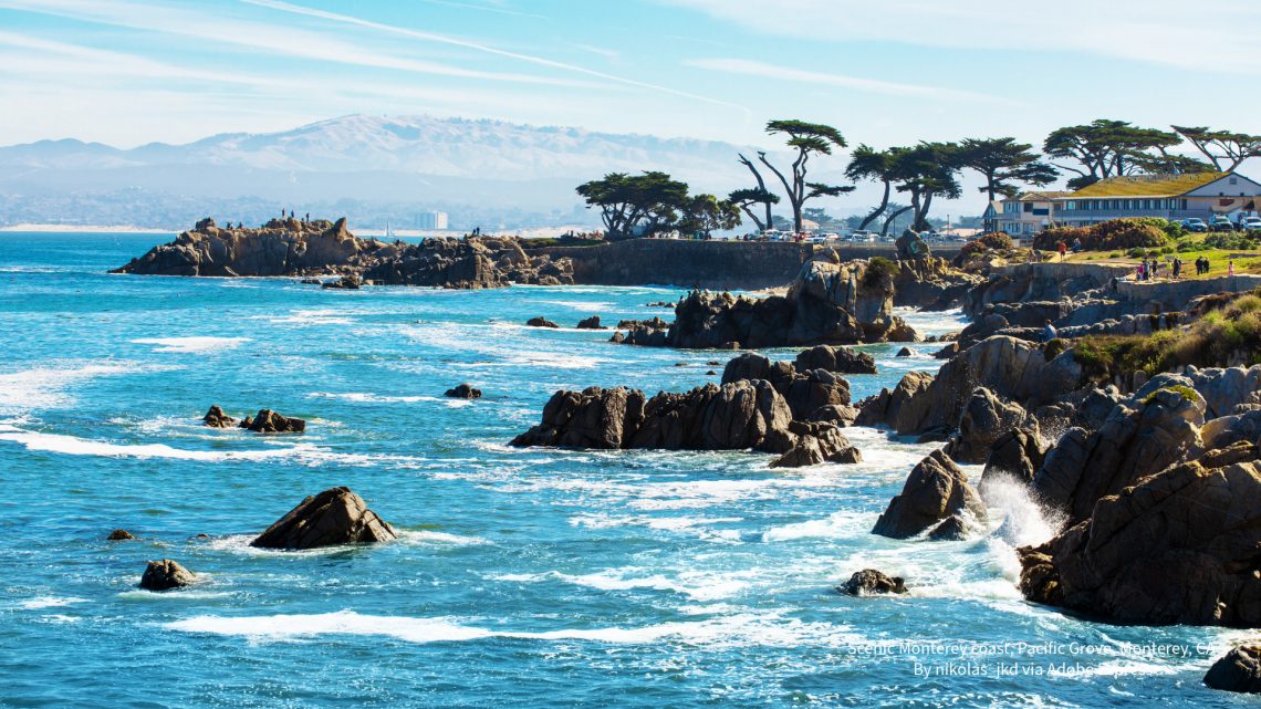 Scenic Monterey coast, beautiful California coastline, Pacific Grove, Monterey, California, USA By nikolas_jkd via Adobe Express