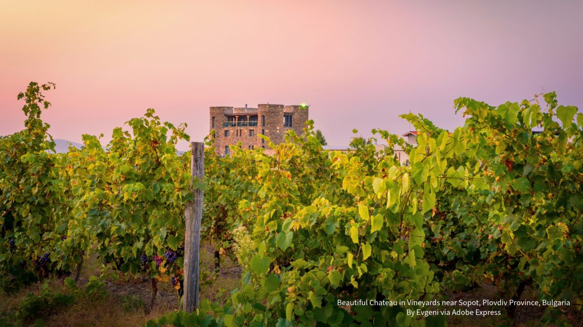 Celebrating International Mavrud Day Beautiful Chateau in Vineyards near Sopot, Plovdiv Province, Bulgaria By Evgeni via Adobe Express