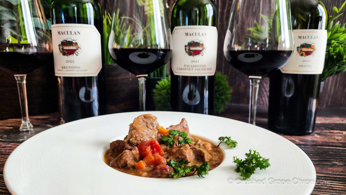 Maculan red wines and Spezzattino di Manzo